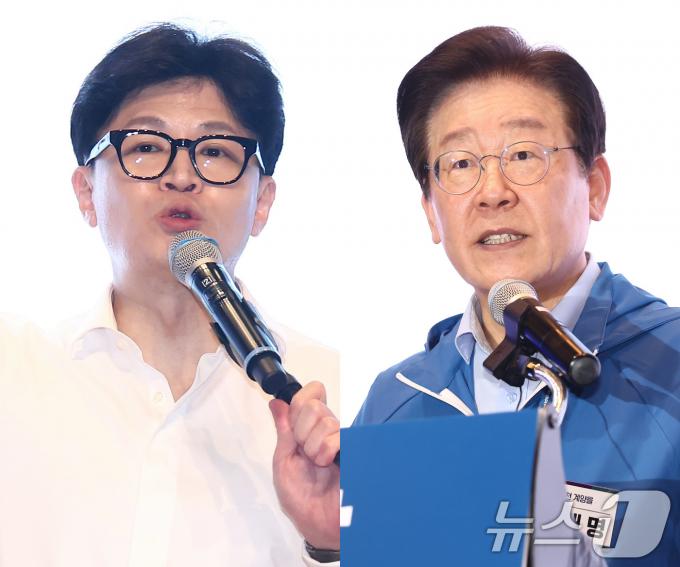 한동훈 국민의힘 대표(왼쪽)와 이재명 더불어민주당 대표