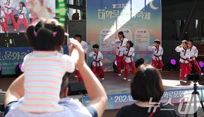 [사진] 축제 흥 돋우는 태권도 시범단 공연