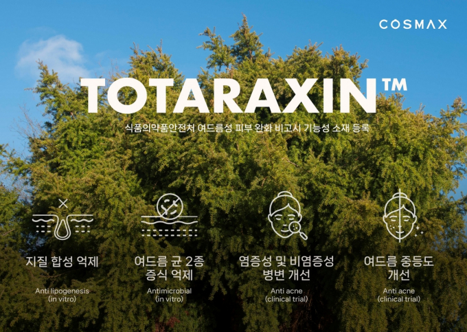 코스맥스가 신규 여드름 완화 기능성 성분 '토타락신(Totaraxin™)'에 대한 식약처 비고시 원료 허가를 취득했다. /사진=코스맥스