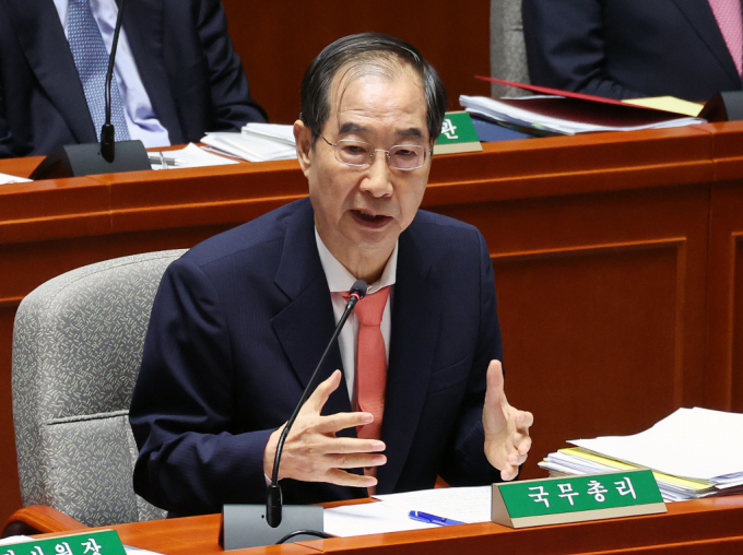 사진은 한덕수 국무총리가 2일 오전 예산결산특별위원회 전체회의에서 의원 질의에 답변하는 모습. /사진=뉴시스