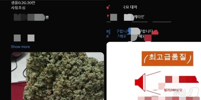 사회관계망서비스(SNS) '엑스'(옛 트위터)에서 마약을 뜻하는 은어를 검색한 결과 화면 갈무리.ⓒ 뉴스1