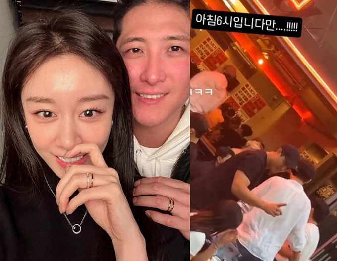 그룹 티아라 출신 배우 지연과 결혼한 KT 위즈 소속 야구선수 황재균이 술자리에서 목격돼 이혼설이 재점화됐다. /사진=지연 인스타그램, 온라인커뮤니티