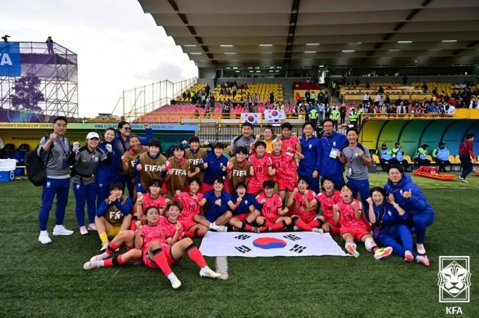 FIFA U20 여자 월드컵 16강에 오른 U20 여자 축구대표팀.(대한축구협회 제공)