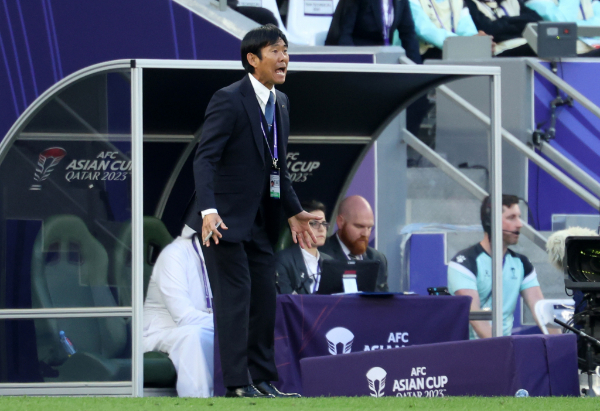 일본이 바레인을 상대로 5-0 대승을 거뒀다. 사진은 지난 2월 AFC 카타르 아시안컵 8강전에서 모리야스 하지메 감독의 모습. /사진=뉴스1