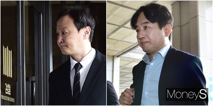 류광진 티몬 대표와 류화현 위메프 대표가 첫 검찰 조사를 받는다. 19일 오전 서울 서초구 서울중앙지검에 류광진 대표(왼쪽)와 류화현 대표가 출석하고 있다./사진=임한별 기자