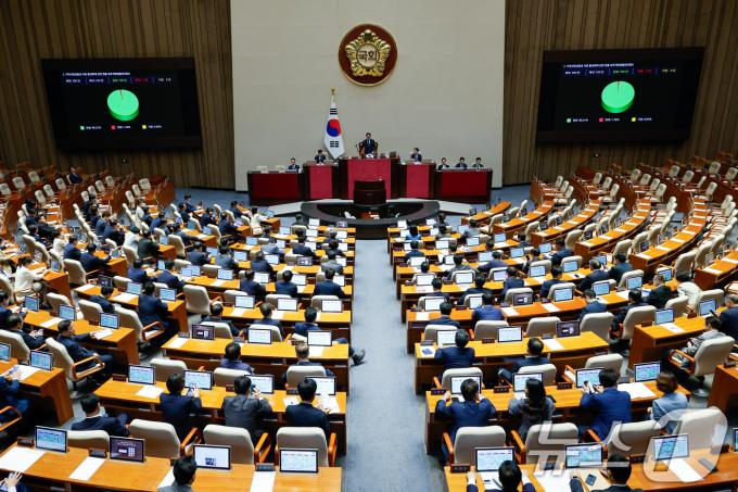 19일 오후 서울 여의도 국회에서 열린 제418회국회(정기회) 제8차 본회의에서 지역사랑상품권 이용 활성화에 관한 법률 일부개정법률안(대안)이 국민의힘 불참속 재적 300인, 재석 169인, 찬성 166인, 반대 3인, 기권 0인으로 통과되고 있다. 2024.9.19/뉴스1 ⓒ News1 안은나 기자