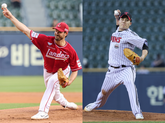 SSG랜더스가 5위 재진입을 목표로 LG트윈스를 상대한다. 사진은 지난 20일 서울 송파구 잠실야구장에서 투구하는 SSG랜더스 드류 앤더슨(왼쪽)과 21일 투구하는 LG트윈스 임찬규. /사진=뉴스1