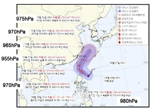 29일 오전 9시 기준 제18호 태풍 ‘끄라톤’ 정보/사진=기상청