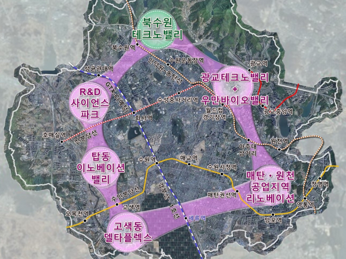 수원시 각 권역을 고리형태로 잇는 첨단과학 혁신클러스터 개념도. 사진제공=수원시 