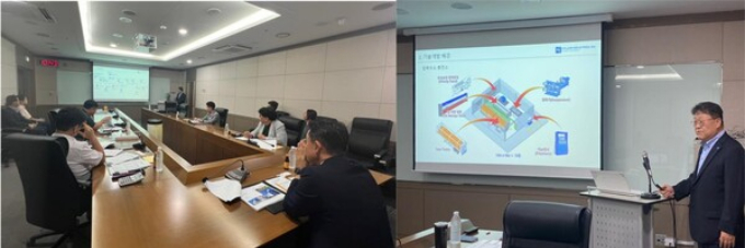 김석구 경기평택항만공사 사장(오른쪽)이 평택항 수소모빌리티 스타트업센터 입주기업 선정평가회를 열고 있다. / 사진제공=평택시  