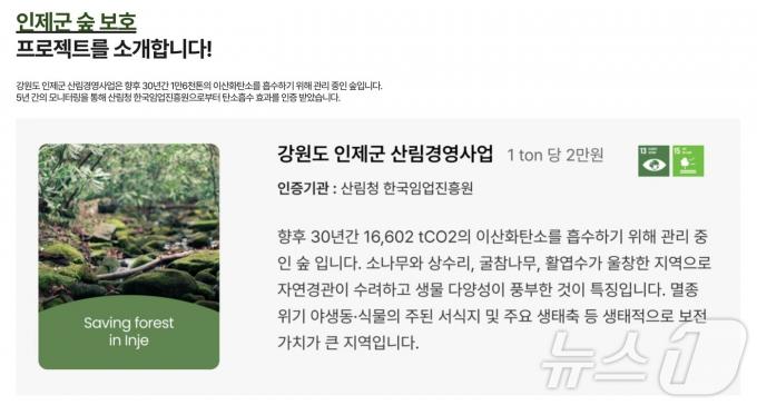 강원 인제 숲 보존 사업 설명(내일의 쓰임 홈페이지) ⓒ 뉴스1
