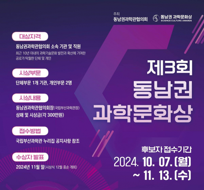 제3회 동남권 과학문화상 후보자 모집 포스터/사진=국립부산과학관