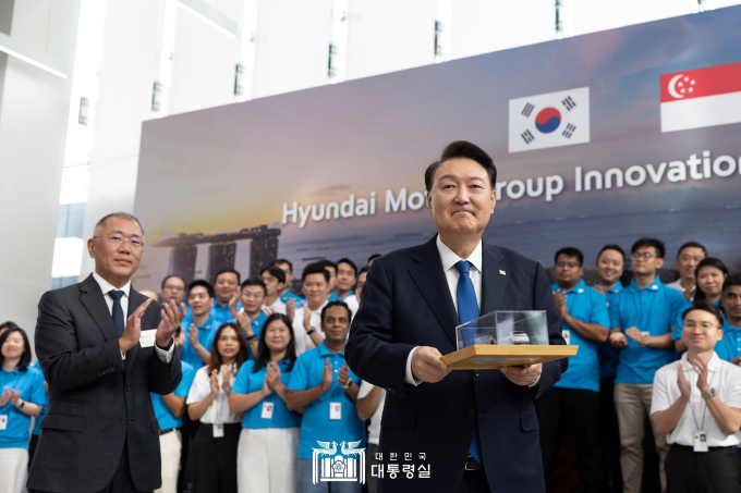 윤석열 대통령이 '현대차그룹 싱가포르 글로벌 혁신센터'(HMGICS)를 방문했다. /사진=대통령실