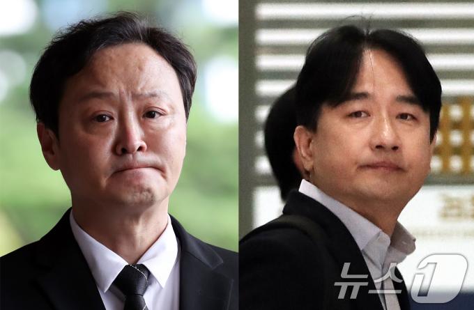 류광진 티몬 대표(왼쪽)과 류화현 위메프 대표가 대규모 환불 지연 사태와 관련한 피의자 조사를 받기 위해 19일 오전 서울 서초구 서울중앙지검에 출석하고 있다. 2024.9.19/뉴스1 ⓒ News1 오대일 기자