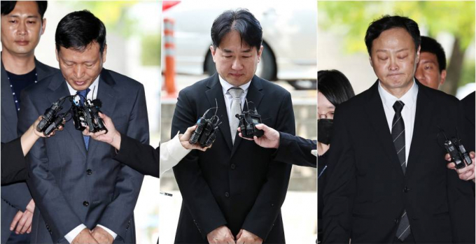 티몬·위메프(티메프)의 판매 대금 미정산 사태의 핵심 피의자인 구영배 큐텐그룹 대표(왼쪽부터)와 류화현 위메프 대표, 류광진 티몬 대표가 10일 오전 서울 서초구 서울중앙지방법원에서 열리는 특정경제범죄 가중처벌 등에 관한 법률 위반(사기·횡령·배임) 혐의 관련 구속 전 피의자 심문(영장실질심사)에 출석하고 있다./사진=뉴스1