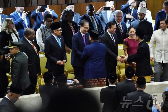 한덕수 국무총리가 20일(현지시간) 프라보워 수비안토(Prabowo Subianto) 제8대 인도네시아 대통령 취임식에 우리 정부 대표로 참석했다. (인도네시아 국회 제공) 2024.10.20/뉴스1 ⓒ News1 허경 기자