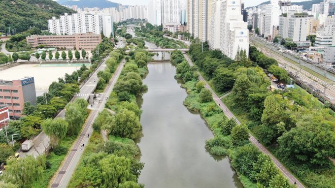 의왕 백운산에서 발원 경기, 서울 지역 8개 지자체를 지나는 안양천 안양권역 전경. 사진제공=얀양시