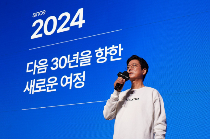 김정욱 넥슨코리아 대표가 넥슨 미디어데이 ‘NEXT ON’ 기자간담회에서 청사진을 밝히고 있다. /사진=넥슨