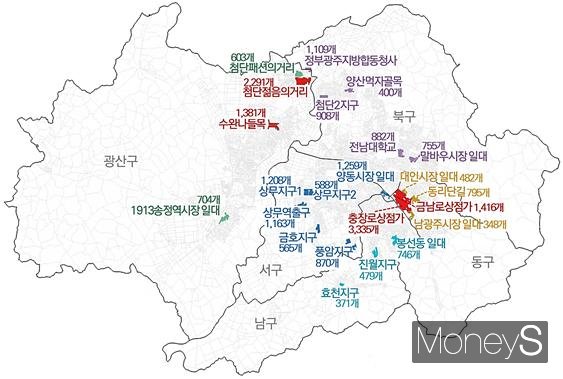 광주 주요상권 사업체 수(2022년)/사진=호남통계청 제공.