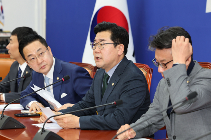 박찬대 더불어민주당 원내대표가 14일 오전 서울 여의도 국회에서 열린 정책조정회의에서 발언하고 있다. / 사진=뉴시스 권창회 기자 /사진=권창회