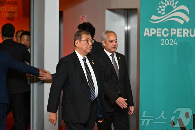 이시바 시게루 일본 총리가 16일(혀닞시간) 페루 리마에서 열린 아시아태평양경제협력체(APEC) 정상회의에 참석했다. 24.11.16 ⓒ AFP=뉴스1 ⓒ News1 김예슬 기자