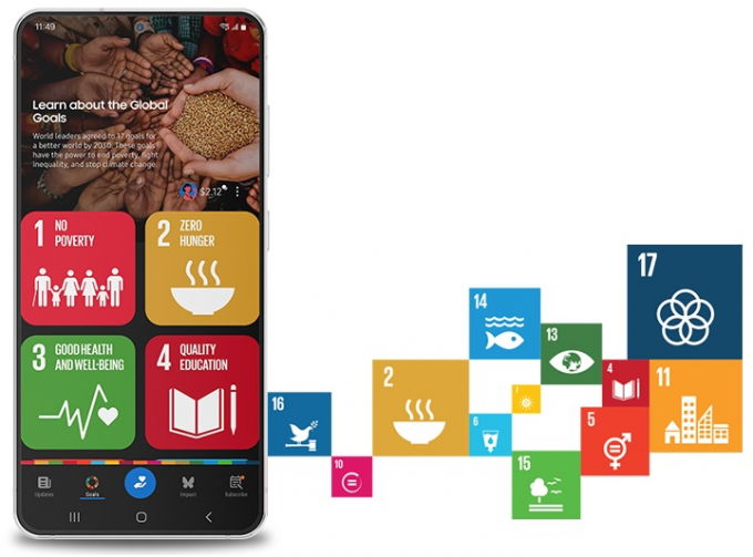 삼성전자의 삼성 글로벌 골즈 앱(Samsung Global Goals)이 '제 4회 앤썸 어워드'(Anthem Awards)에서 '파트너십과 협업-책임감 있는 기술' 부문 동상을 수상했다.사진은 삼성 글로벌 골즈 앱 이미지. /사진= 삼성전자 제공