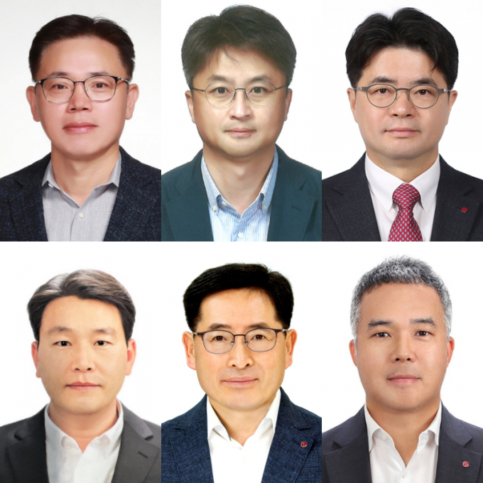 왼쪽부터 시계방향으로 김동춘 부사장, 장기룡 부사장, 김노마 전무, 이지웅 전무, 박기순 전무, 김호근 전무. /사진=LG화학