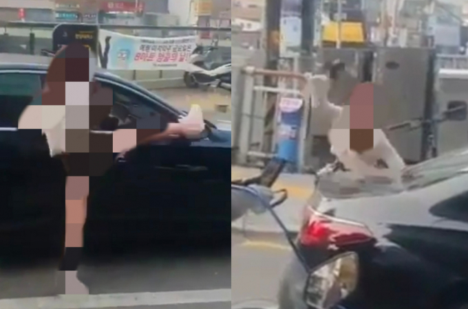 서울 관악구 도로 한복판에서 본인의 차량을 부수고 행인들에게 욕설을 퍼부은 여성이 경찰에 입건됐다. /사진=뉴스1(독자제보)
