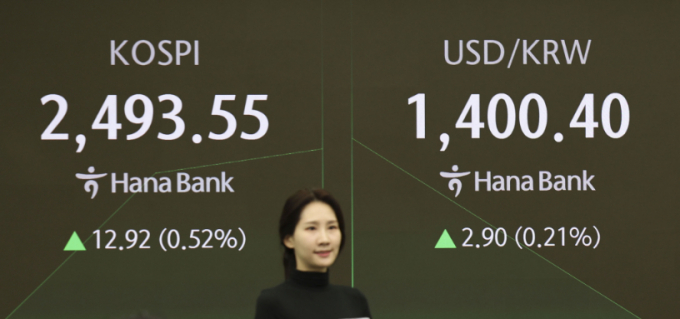 22일 서울 중구 하나은행 본점 딜링룸 전광판에 지수가 표시되고 있다./사진=뉴시스 김근수 기자 