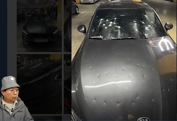 술에 취해 남의 차량을 무차별적으로 박살낸 남성의 모습이 공개돼 충격을 주고 있다. /사진=한문철TV캡쳐