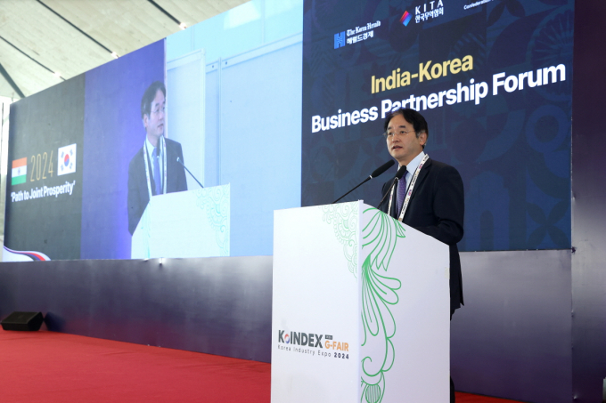 2024 대한민국 산업전시회 '한-인도 비즈니스 포럼'에서 연설하는 이동환 고양특례시장. / 사진제공=고양특례시