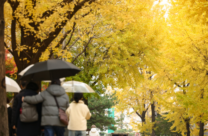 오는 26일은 전국이 대체로 흐리고 비가 내리겠다. 사진은 우산을 쓴 시민들이 발걸음을 옮기는 모습. /사진=뉴시스