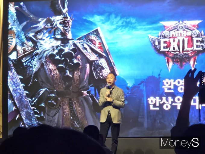 한상우 대표 29일 서울숲 보테가마지오에서 열린 '패스 오브 엑자일2' 기자간담회에 나선 모습. /사진=양진원 기자