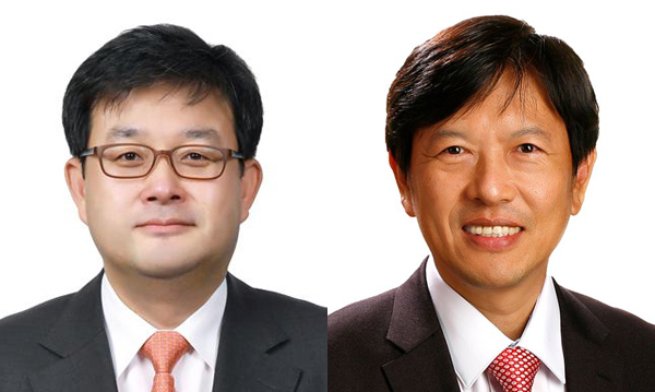 신현호 SK디스커버리 대표이사 사장(왼쪽), 안현 SK하이닉스 N-S 커미티 담당 사장. / 사진=SK