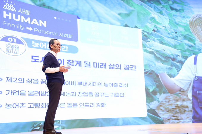 5일 이병호 농어촌공사 사장은 창립 116주년을 맞아 Future KRC 선포식에서 공사의 바람직한 미래상과 프로젝트를 설명하고 있다./농어촌공사