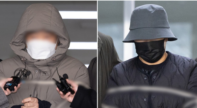 714억원 상당 전세보증금을 돌려주지 않은 혐의를 받는 정모 씨 부부가 8일 오전 경기도 수원시 영통구 수원남부경찰서에서 검찰로 송치되고 있다. 사진제공=뉴스1 