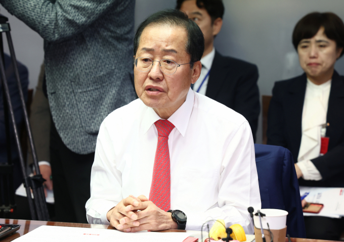 홍준표 대구시장은 "투표를 강요하는 것 자체가 위헌"이라며 더불어민주당 의원을 비판했다. 사진은 예산정책협의회 당시 홍준표 대구시장. /사진=뉴스1