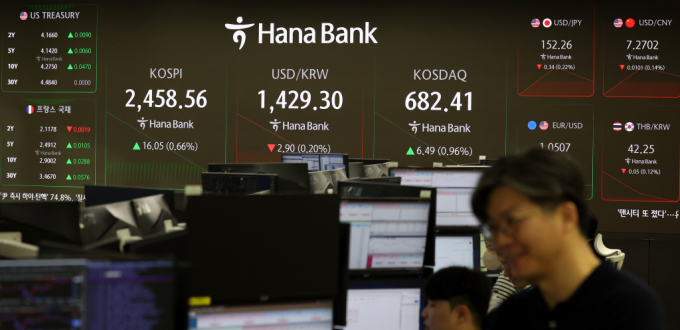 코스피와 코스닥지수가 상승 출발한 12일 오전 서울 중구 하나은행 딜링룸 전광판에 지수가 표시되고 있다./사진=뉴시스  /사진=추상철