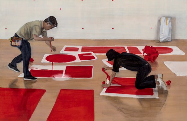 박진아(b. 1974) 〈빨간 글자 03〉, 2023, Oil on linen, 110 x 168 cm, Courtesy of the artist and Kukje Gallery, 사진: 안천호 이미지 제공: 국제갤러리