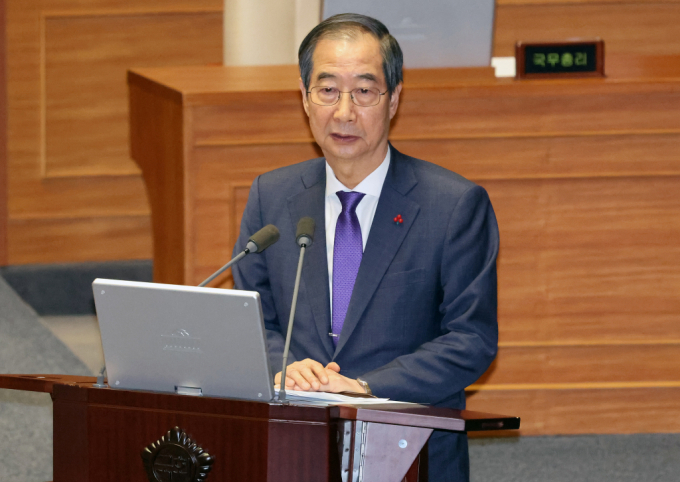  한덕수 국무총리가 국회 본회의에서 진행되는 대통령 탄핵소추안 표결을 서울 삼청동 총리공관에서 지켜보는 것으로 알려졌다. 사진은 지난 13일 국회 본회의에서 열린 긴급현안질문에 자리한 한 총리. /사진=뉴시스 