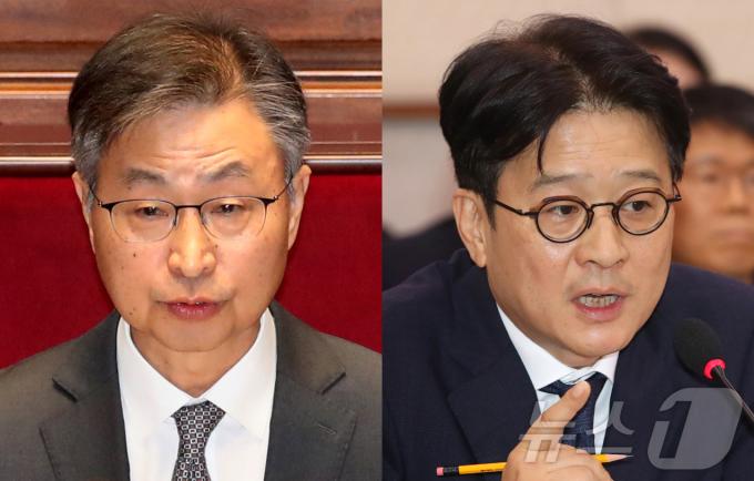 최재해 감사원장(왼쪽)이 지난 11월 29일 서울 여의도 국회에서 열린 예산결산특별위원회 전체회의에 출석한 모습. 사진 오른쪽은 이창수 서울중앙지방검찰청장이 지난 10월 18일 서울 여의도 국회에서 열린 법제사법위원회의 국정감사에 참석한 모습. 2024.12.5/뉴스1