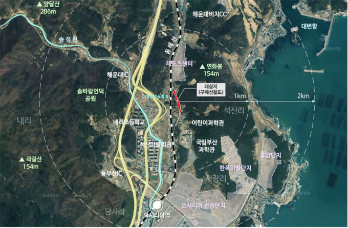 생태숲이 조성될 기장읍 석산리 일원 위치도/사진=기장군