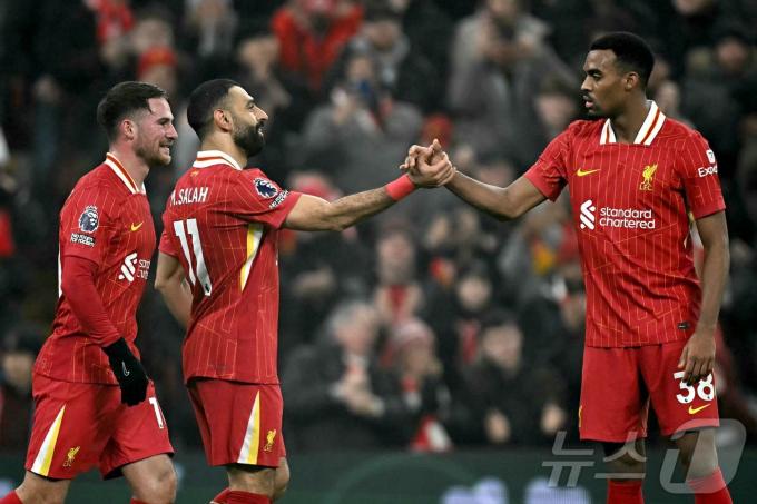 리버풀이 27일(한국시간) 열린 2024-25 EPL 18라운드 레스터 시티와 홈 경기에서 3-1로 이겼다. ⓒ AFP=뉴스1