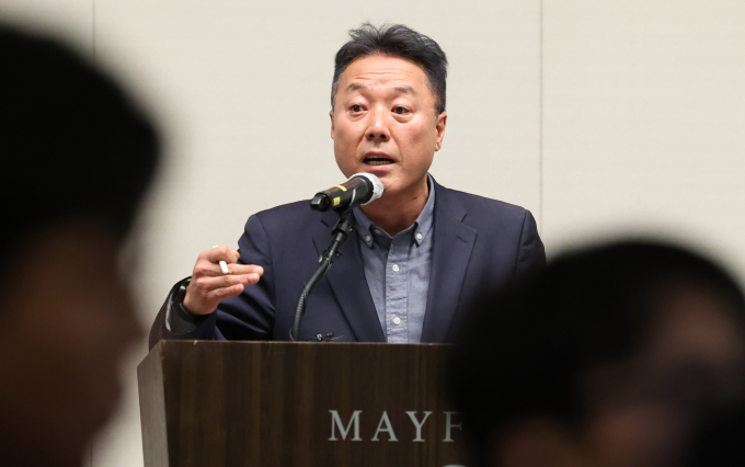 송경훈 제주항공 경영지원본부장은 29일 오후 서울 강서구 매이필드호텔에서 사고 관련 브리핑을 했다. /사진=뉴시스