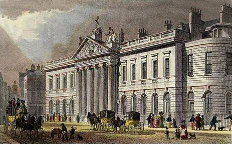 영국의 동인도회사. (출처: :East India House by Thomas Shepherd, Engraved by W. Tombleso, 사진(1829), Public domain, via Wikimedia Commons)
