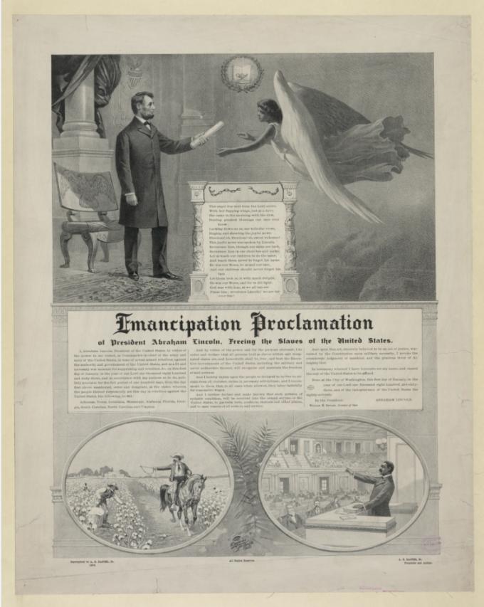 링컨 대통령의 노예해방 선언문. (출처: Popular Graphic Arts(1896), Public domain, via Wikimedia Commons)