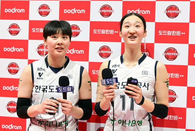 한국도로공사의 김다은(왼쪽)과 김세빈 (한국배구연맹 제공)