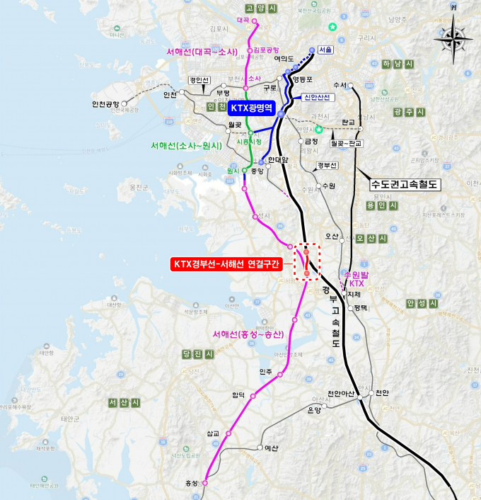 KTX경부선-서해선 연계사업 노선도. /자료제공=광명시