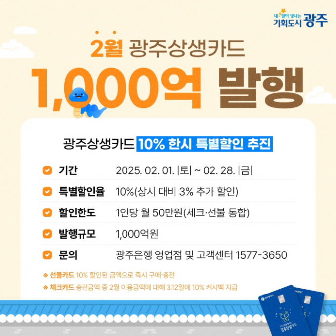 2월 광주상생카드 1000억 발행 안내 포스터./사진=광주시