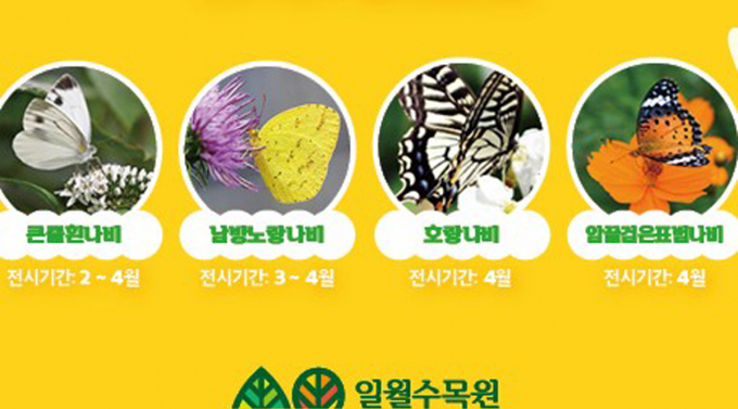 일월수목원 방문자센터에 조성한 나비정원에서 개최하는  봄 전시회 안내. 